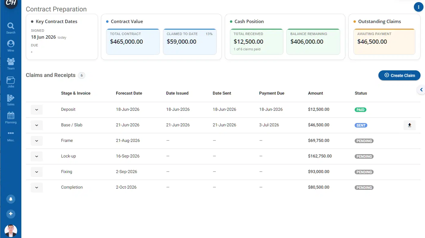 ClickHome27 claims dashboard