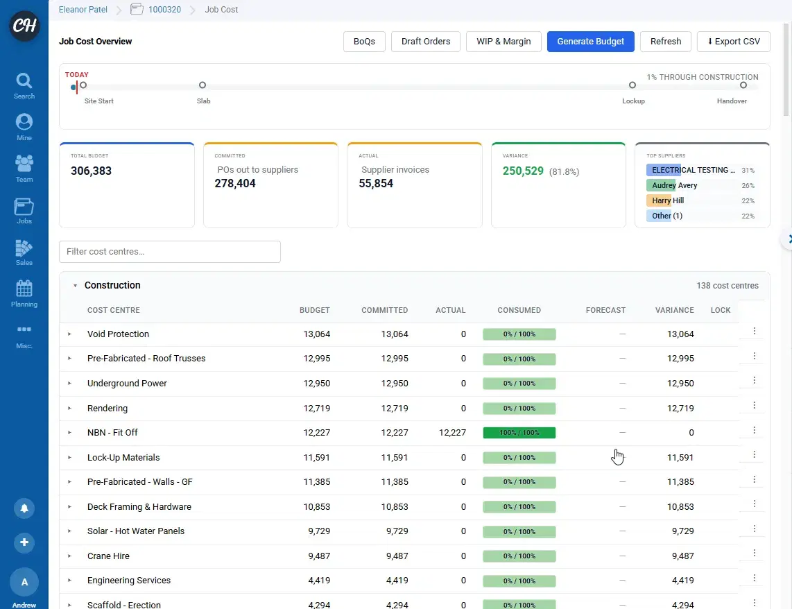 ClickHome27 job costing preview